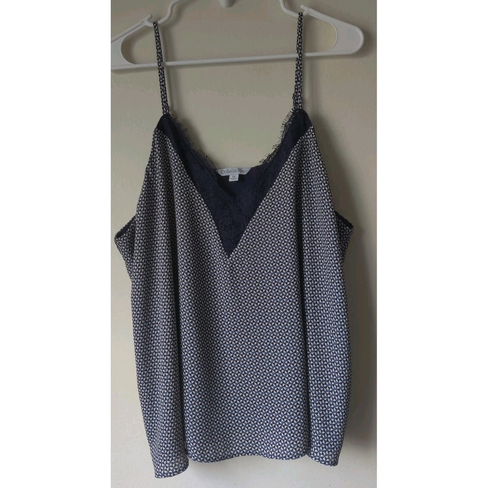 Ophelia Roe Women's Plus Cami Blue/White Geometric Print Adjustable Strap Sz 1X - Picture 1 of 5